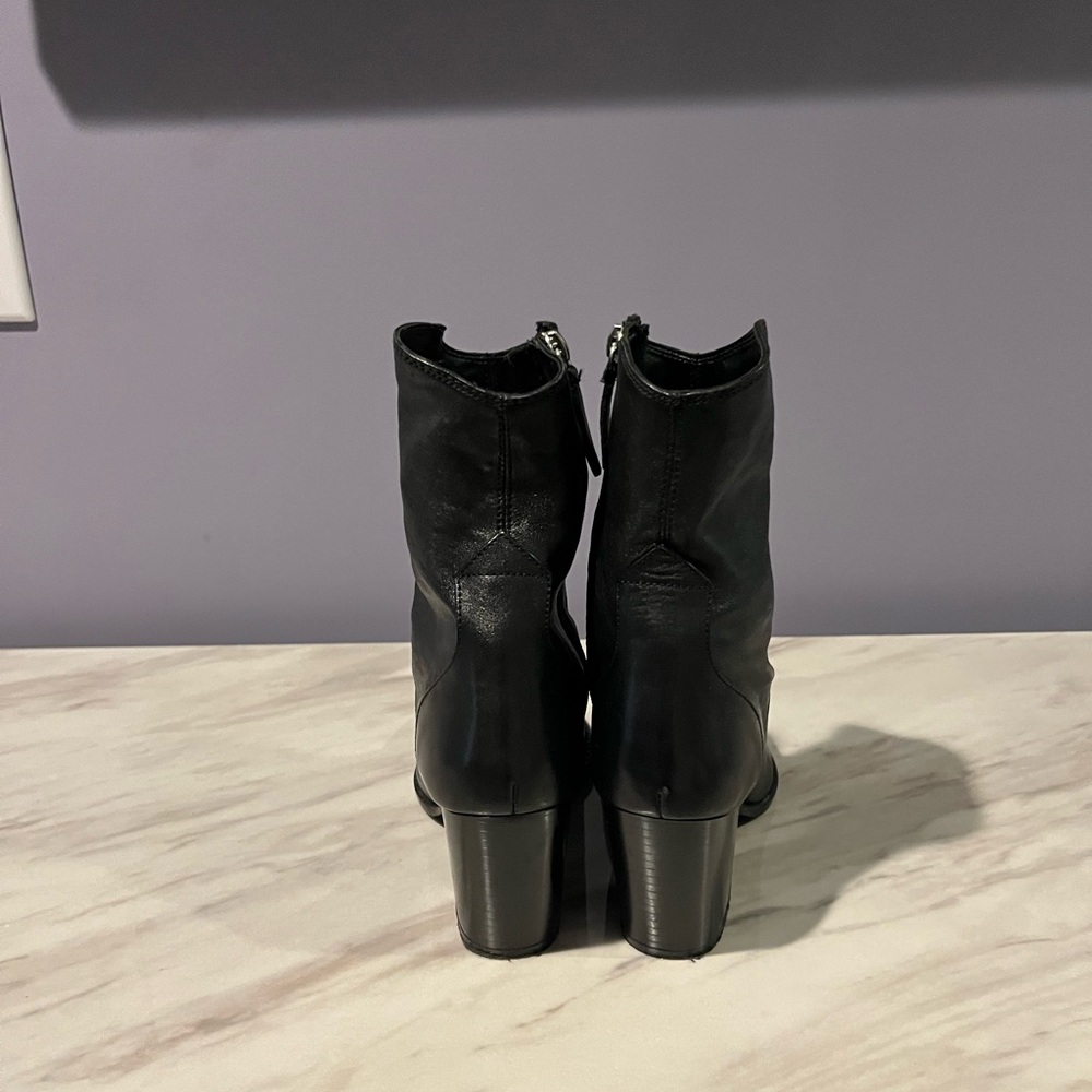 Zara leather Black Women's Ankle Boots - Sleek Pointed Toe Block Heel - Picture 4 of 5